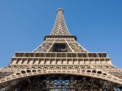 Looking up at the Eiffel Tower