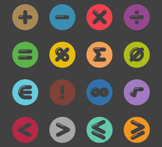 Mathematical symbols displayed in a grid
