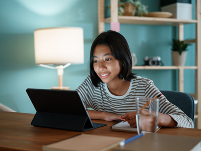 Girl studying online
