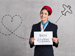 Stewardess with 'Bon Voyage' sign